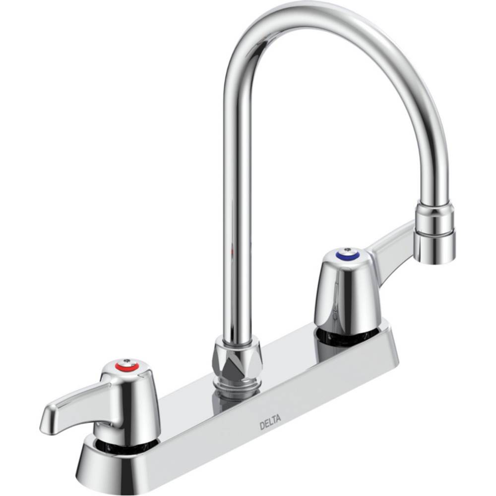 Delta Commercial Commercial 26C3: Two Handle 8'' Cast Deck Mount Faucet with Limited Swing Spout