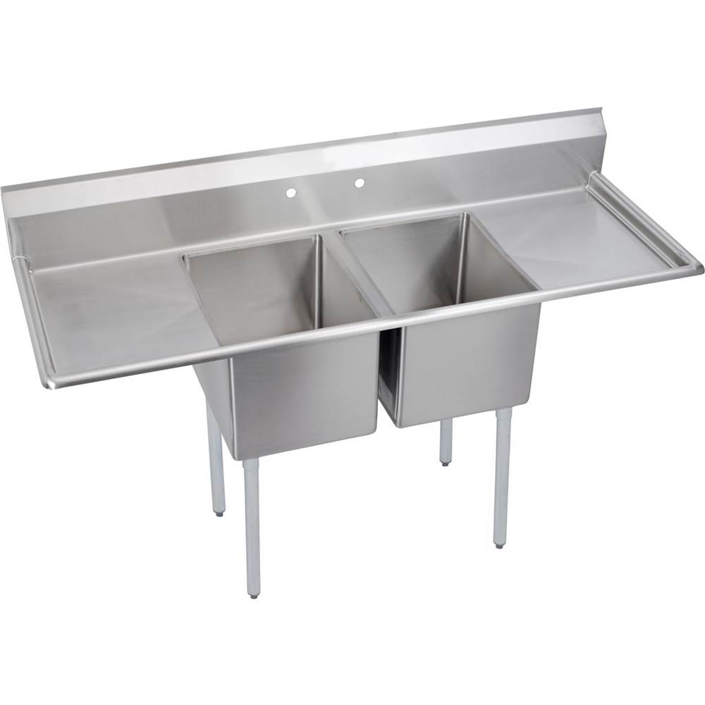 Elkay Dependabilt Stainless Steel 74'' x 29-13/16'' x 44-3/4'' 16 Gauge Two Compartment Sink w/ 18'' Left and Right Drainboards and Stainless Steel Legs