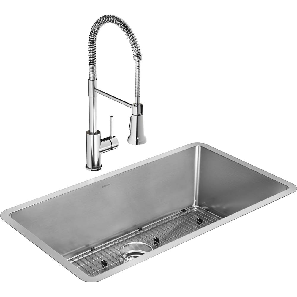Elkay Crosstown 16 Gauge Stainless Steel 32-1/2'' x 18'' x 10'', Single Bowl Undermount Sink Kit with Faucet