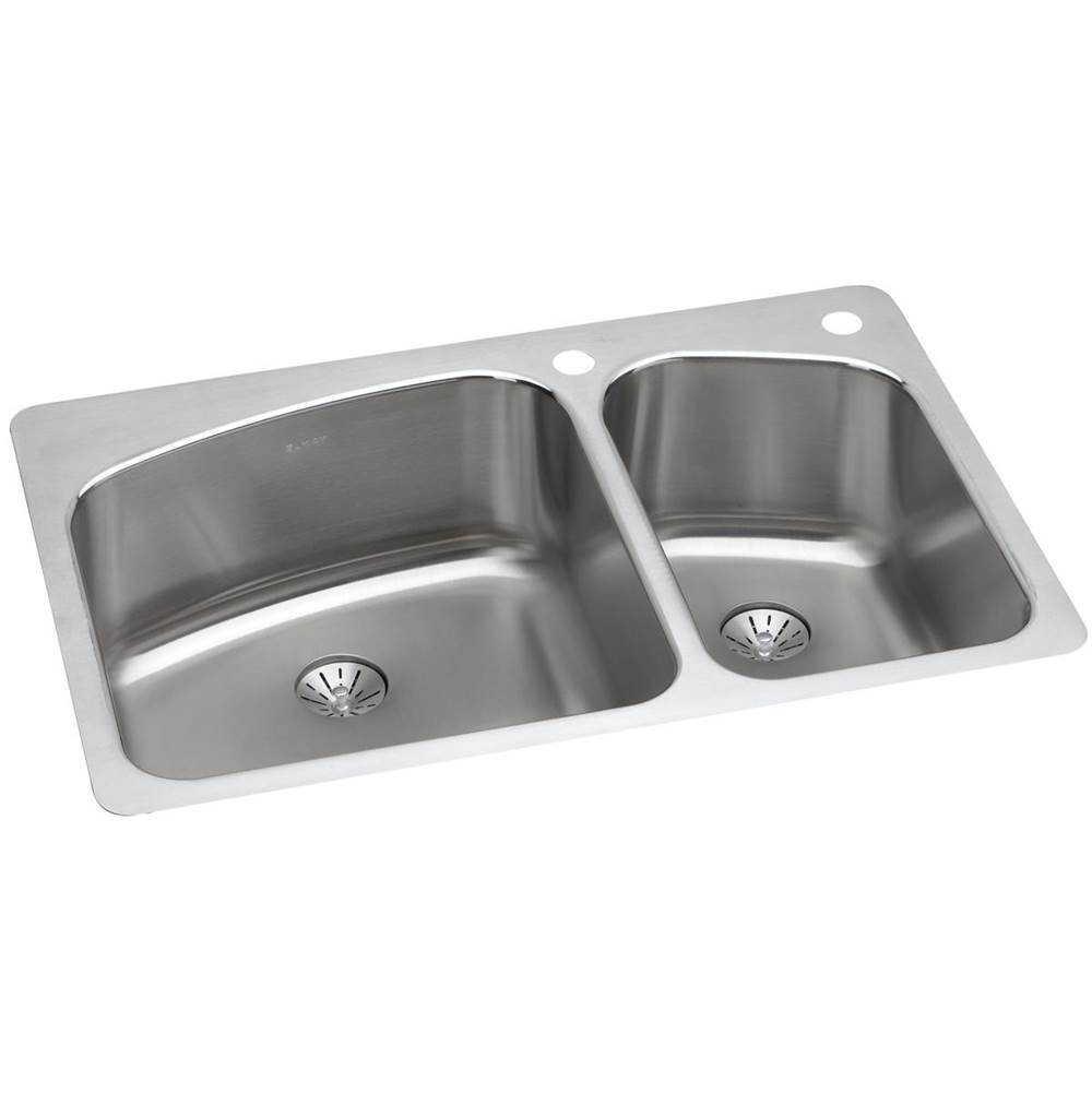 Elkay Lustertone Classic Stainless Steel 33'' x 22'' x 9'', 2R-Hole 60/40 Double Bowl Dual Mount Sink with Perfect Drain