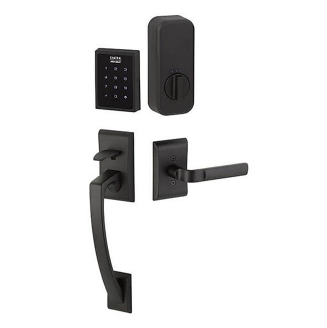 Emtek Electronic EMPowered Motorized Touchscreen Keypad Entry Set with Ares Grip, Ribbon and Reed Lever, LH, US19