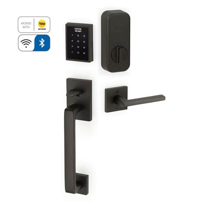 Emtek Electronic EMPowered Motorized Touchscreen Keypad Smart Lock Entry Set with Baden Grip - works with Yale Access, Turino Lever, LH, US10B