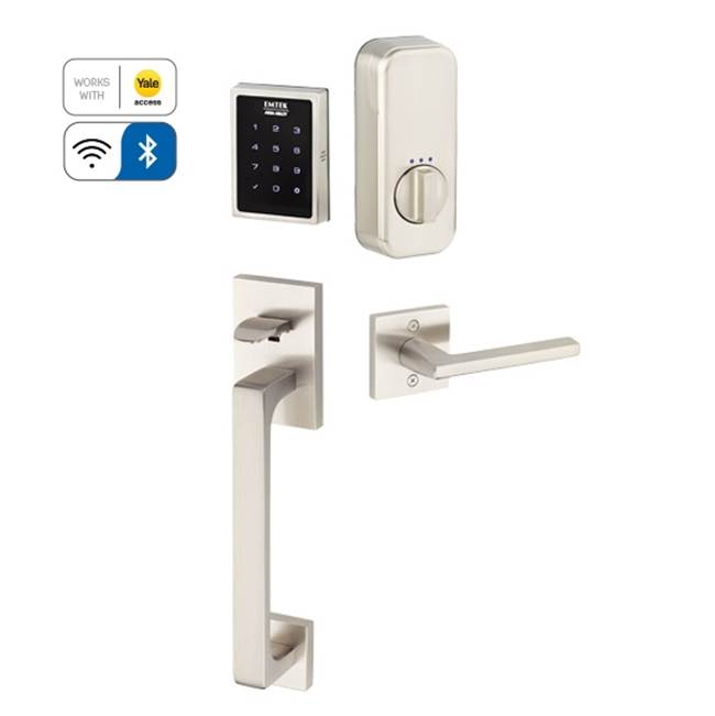 Emtek Electronic EMPowered Motorized Touchscreen Keypad Smart Lock Entry Set with Baden Grip - works with Yale Access, Waverly Knob US15