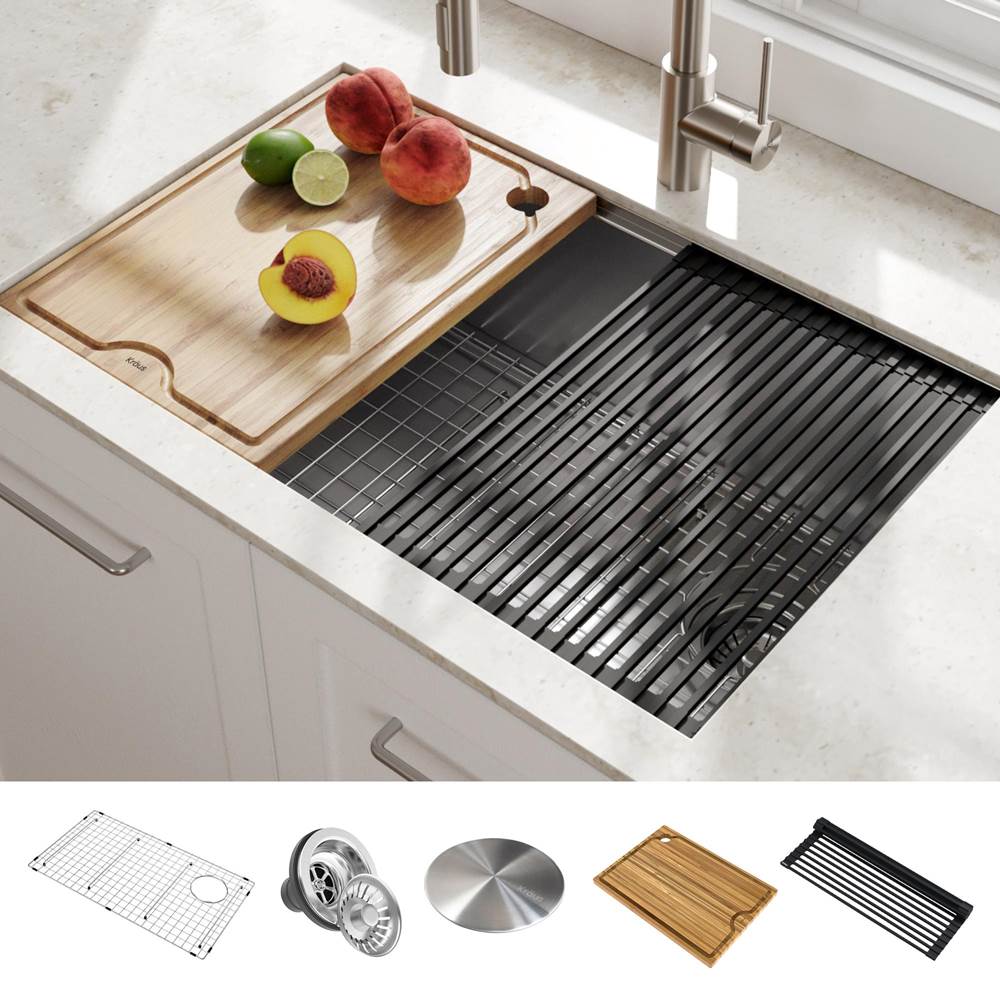 Kraus Kore Workstation 30-inch Undermount 16 Gauge Single Bowl Stainless Steel Kitchen Sink with Accessories (Pack of 5)