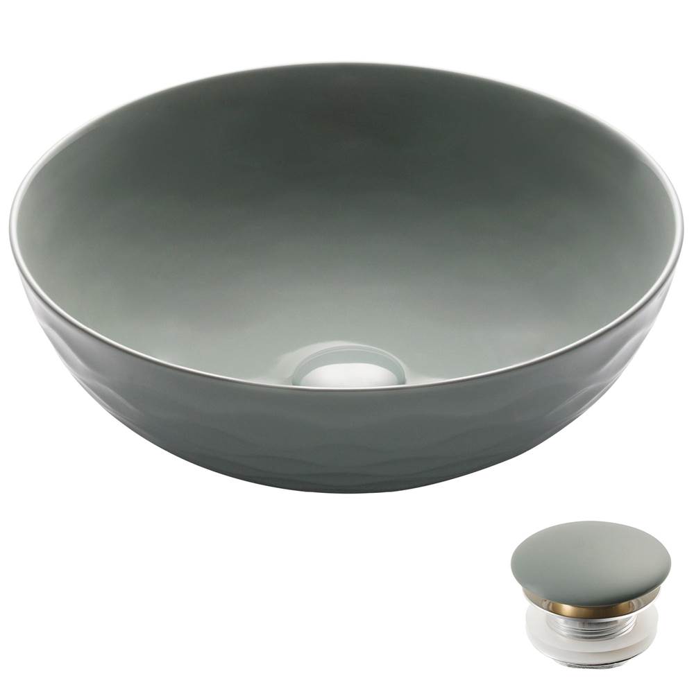 Kraus Viva Round Gray Porcelain Ceramic Vessel Bathroom Sink with Pop-Up Drain, 16 1/2 in. D x 5 1/2 in. H