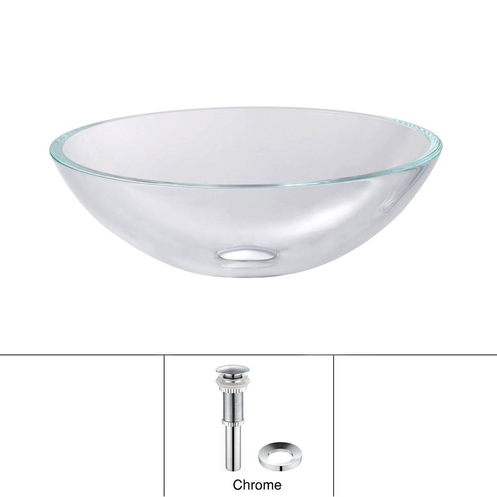 Kraus KRAUS Glass Vessel Sink in Crystal Clear with Pop-Up Drain and Mounting Ring in Chrome