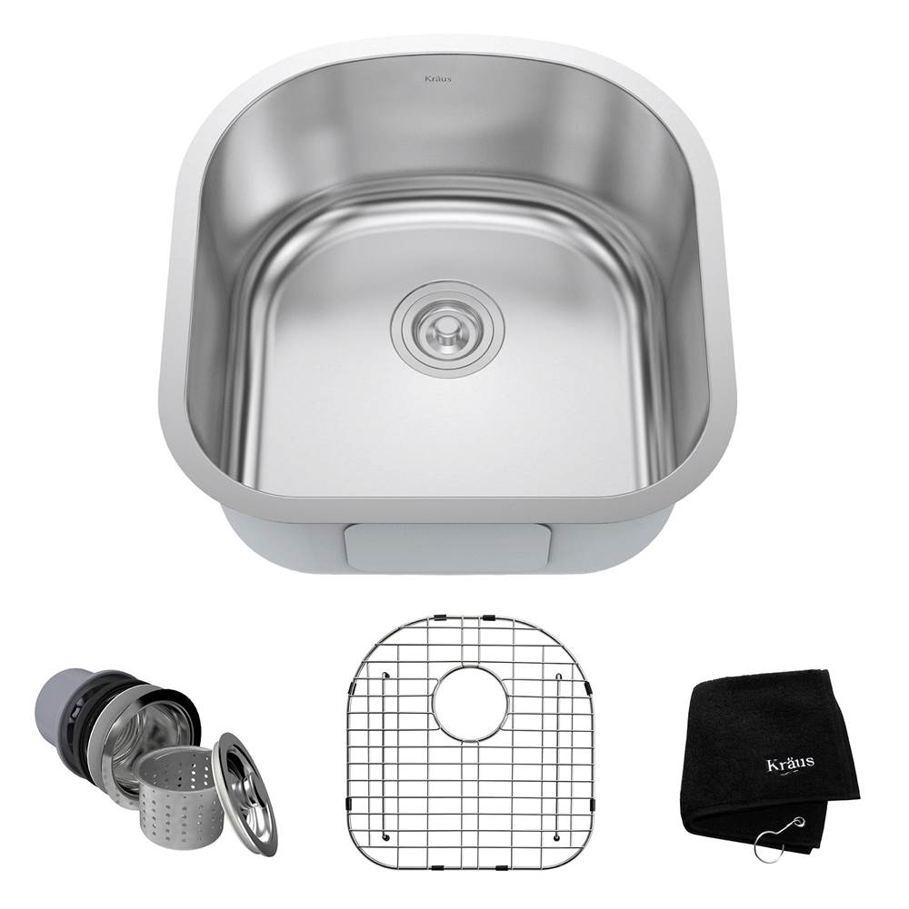 Kraus 20 Inch Undermount Single Bowl 16 Gauge Stainless Steel Kitchen Sink with NoiseDefend Soundproofing
