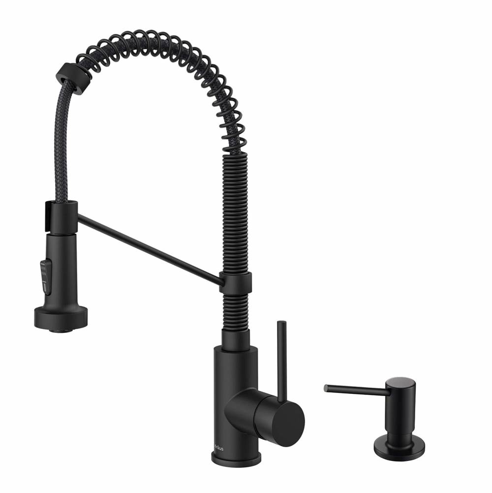 Kraus Bolden Single Handle 18-Inch Commercial Kitchen Faucet with Soap Dispenser in Matte Black Finish