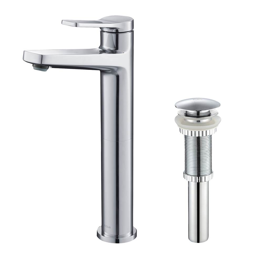 Kraus Indy Single Handle Vessel Bathroom Faucet with Matching Pop-Up in Chrome