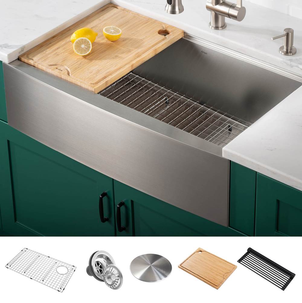 Kraus Kore Workstation 33-inch 16 Gauge Stainless Steel Single Bowl Farmhouse Kitchen Sink with Accessories (Pack of 5)