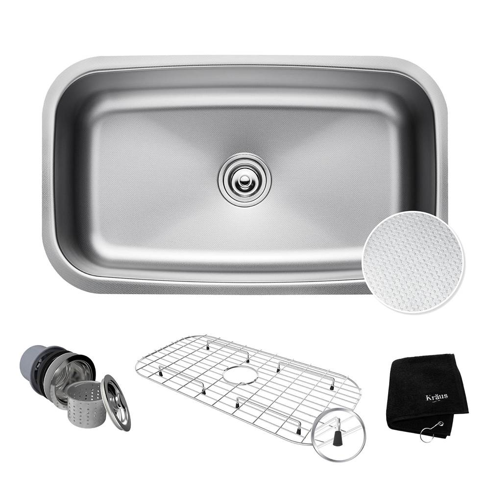 Kraus Outlast MicroShield Scratch-Resist Stainless Steel Undermount Single Bowl Sink, 31.5'' 16 Gauge, Premier Series