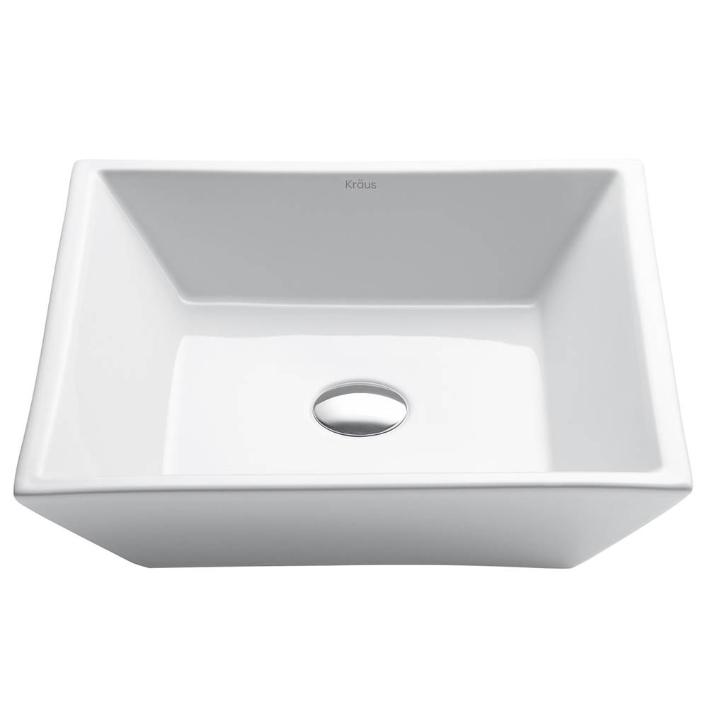 Kraus KRAUS Elavo Square Vessel White Porcelain Ceramic Bathroom Sink, 16 inch