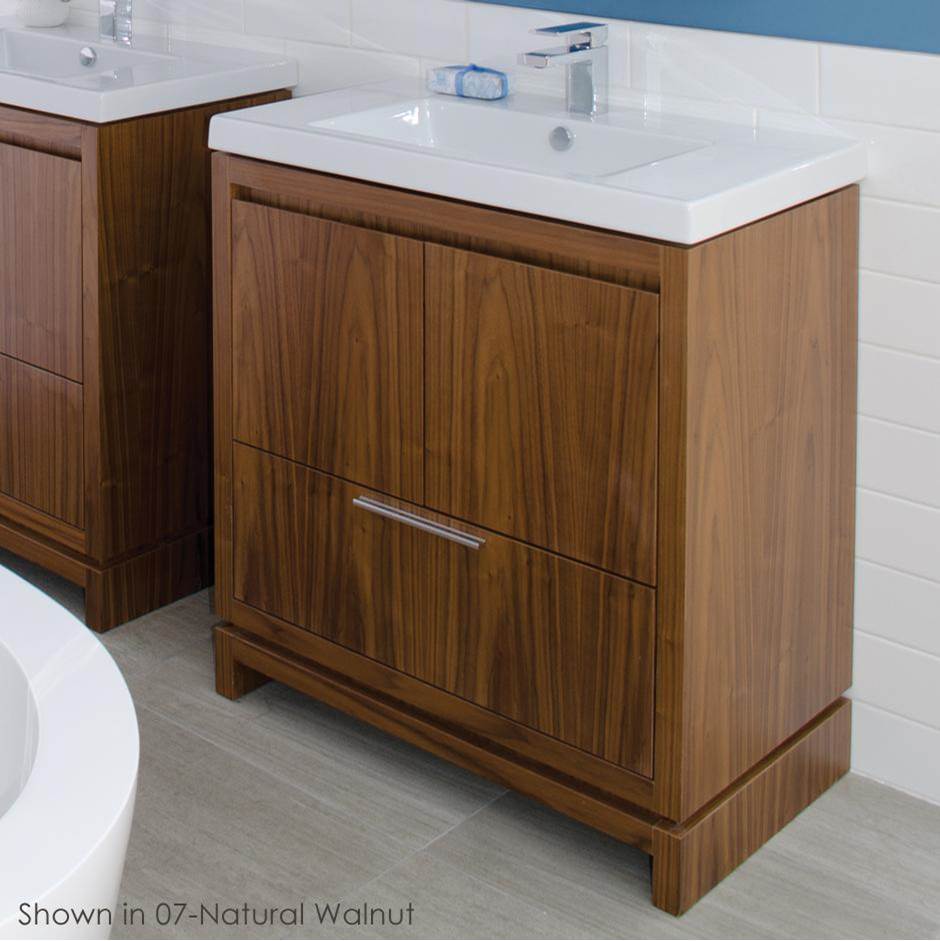 Lacava Free-standing under-counter vanity with finger pulls across top doors and polished chrome pull across bottom drawer, 31'' W, 17 5/8'' D, 33 1/4'' H