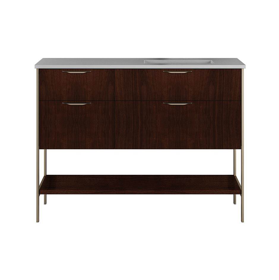 Lacava Cabinet of free standing under-counter vanity with three drawers, bottom wood shelf and metal frame (pulls included).