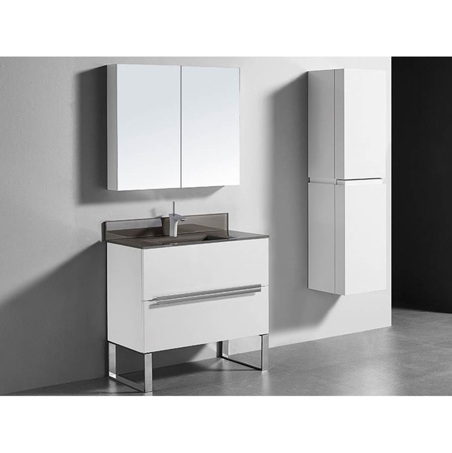 Madeli Soho 36''. White, Free Standing Cabinet, Polished Nickel Handles (X2), S-Legs (X2), 35-5/8''X18''X33-1/2''