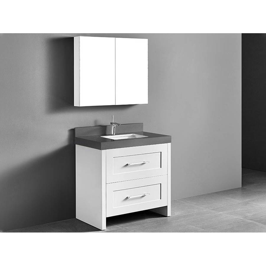 Madeli Retro 36''. White, Free Standing Cabinet, Brushed Nickel Handles (X2), 35-5/8''X 22''X33''