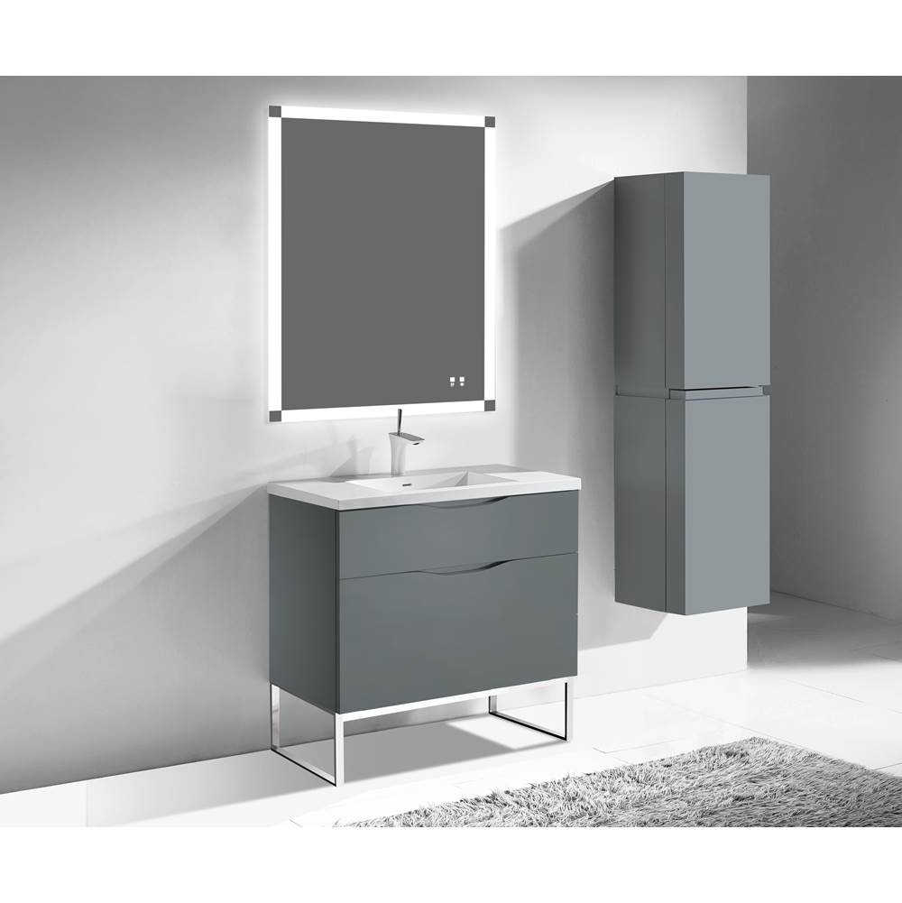 Madeli Milano 36''. Studio Grey, Free Standing Cabinet, Polished Chrome S-Legs (X2), 35-5/8''X18''X33-1/2''