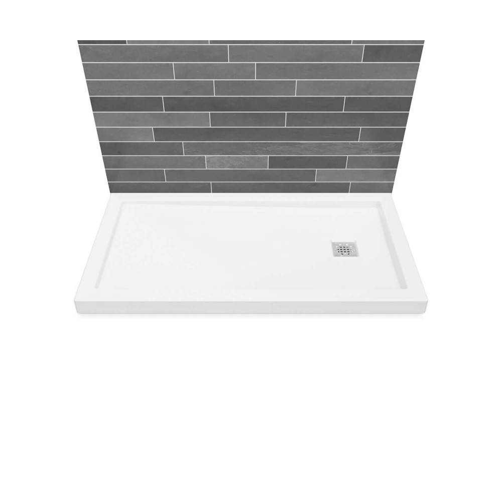 Maax B3Square 6036 Acrylic Wall Mounted Shower Base in White with Left-Hand Drain