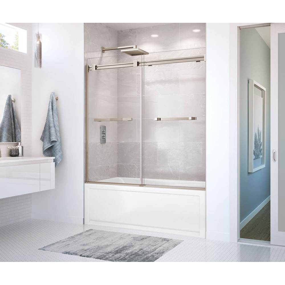 Maax Duel 56-59 x 55 1/2-59 in. 8 mm Sliding Tub Door for Alcove Installation with Clear glass in Brushed Nickel