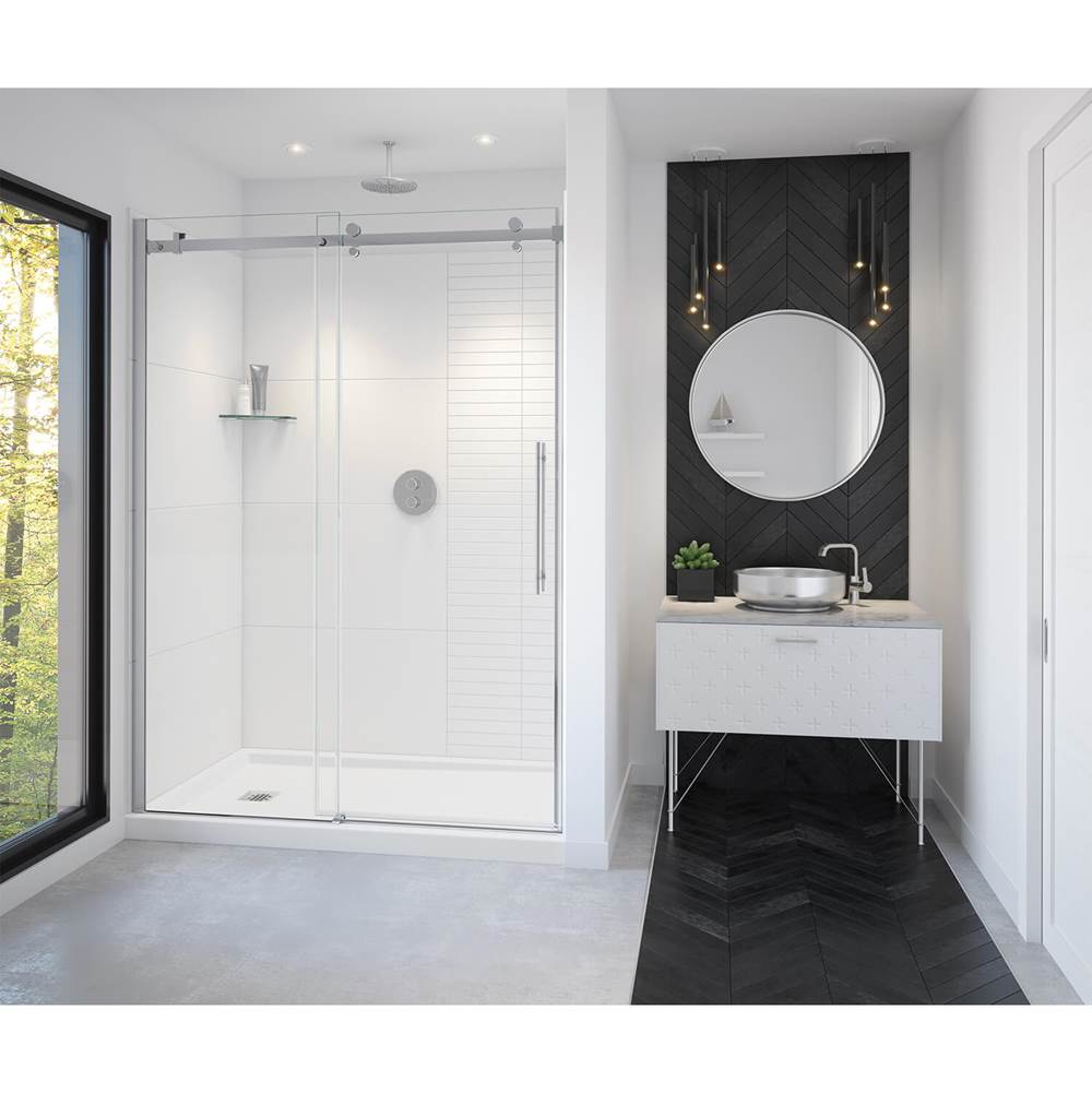 Maax Vela 56 1/2-59 x 78 3/4 in. 8mm Sliding Shower Door for Alcove Installation with Clear glass in Matte Black and Brushed Nickel