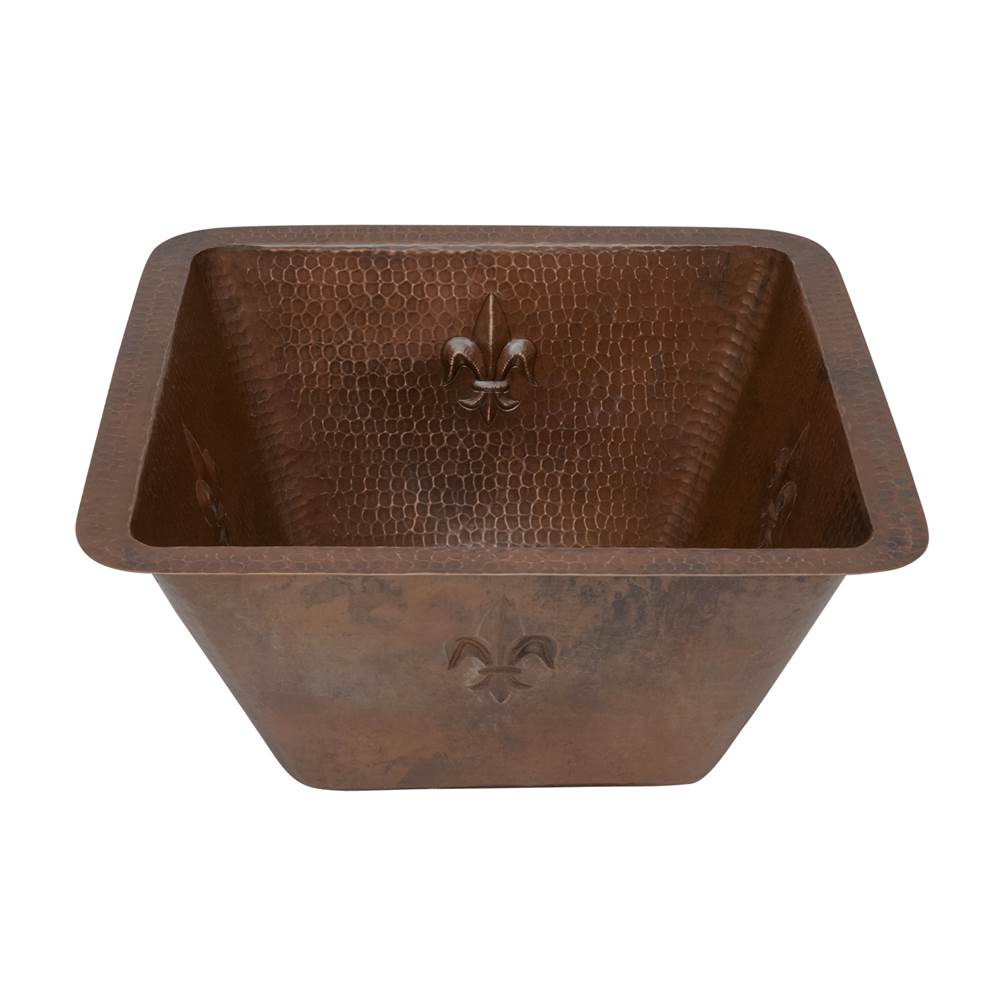 Premier Copper Products 15'' Square Fleur De Lis Copper Bar/Prep Sink w/ 3.5'' Drain Size