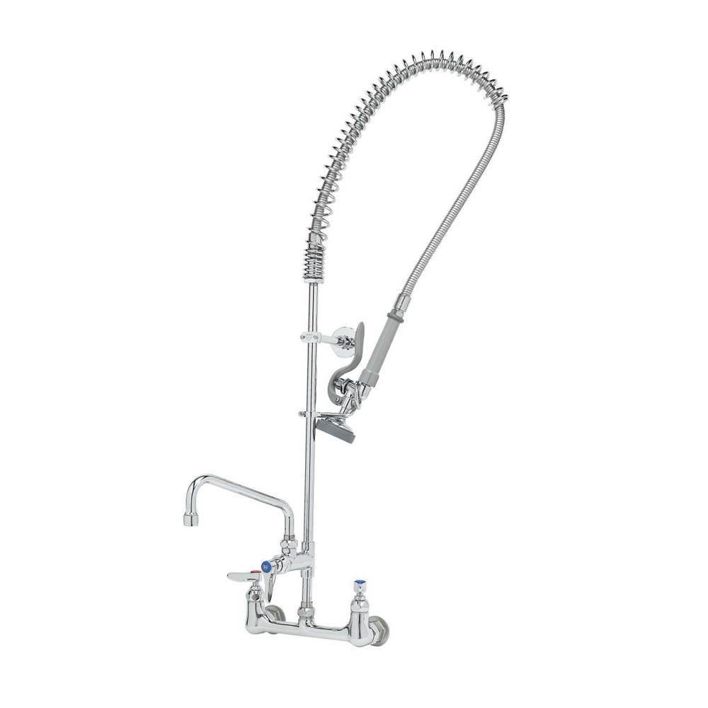 T&S Brass EasyInstall Pre-Rinse, Spring Action, Wall Mount, 8'' Centers, 8'' Add-On Faucet, Wall Brkt