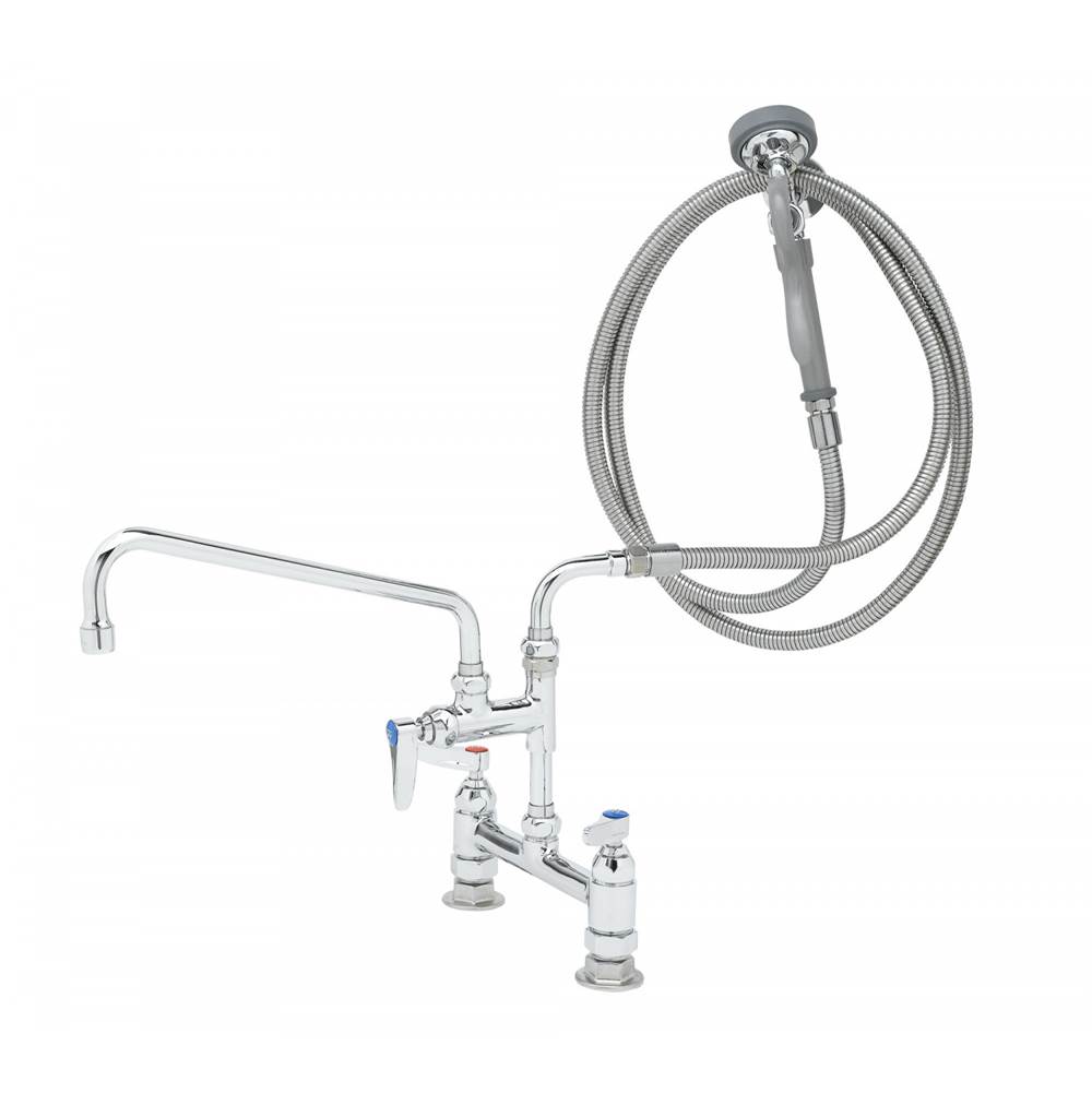 T&S Brass Pre-Rinse: 8'' Deck Mount Base, Add-On Fct w/ 12'' Swing Nozzle, Hose & Angled Spray Valve