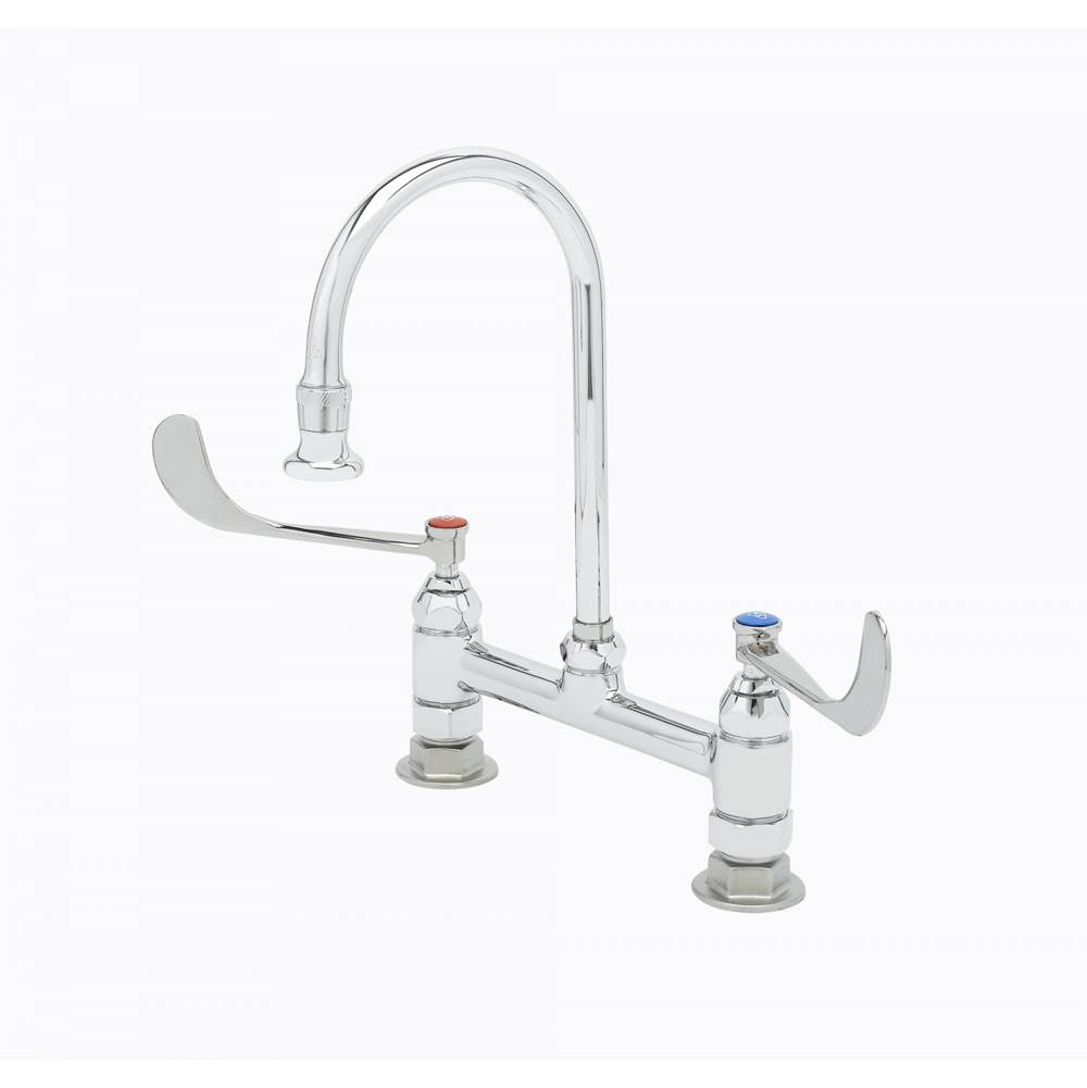 T&S Brass 8'' Deck Mount Medical Faucet, Swivel/Rigid Gooseneck w/2.2 GPM Rosespray, 6'' Wrist Handles