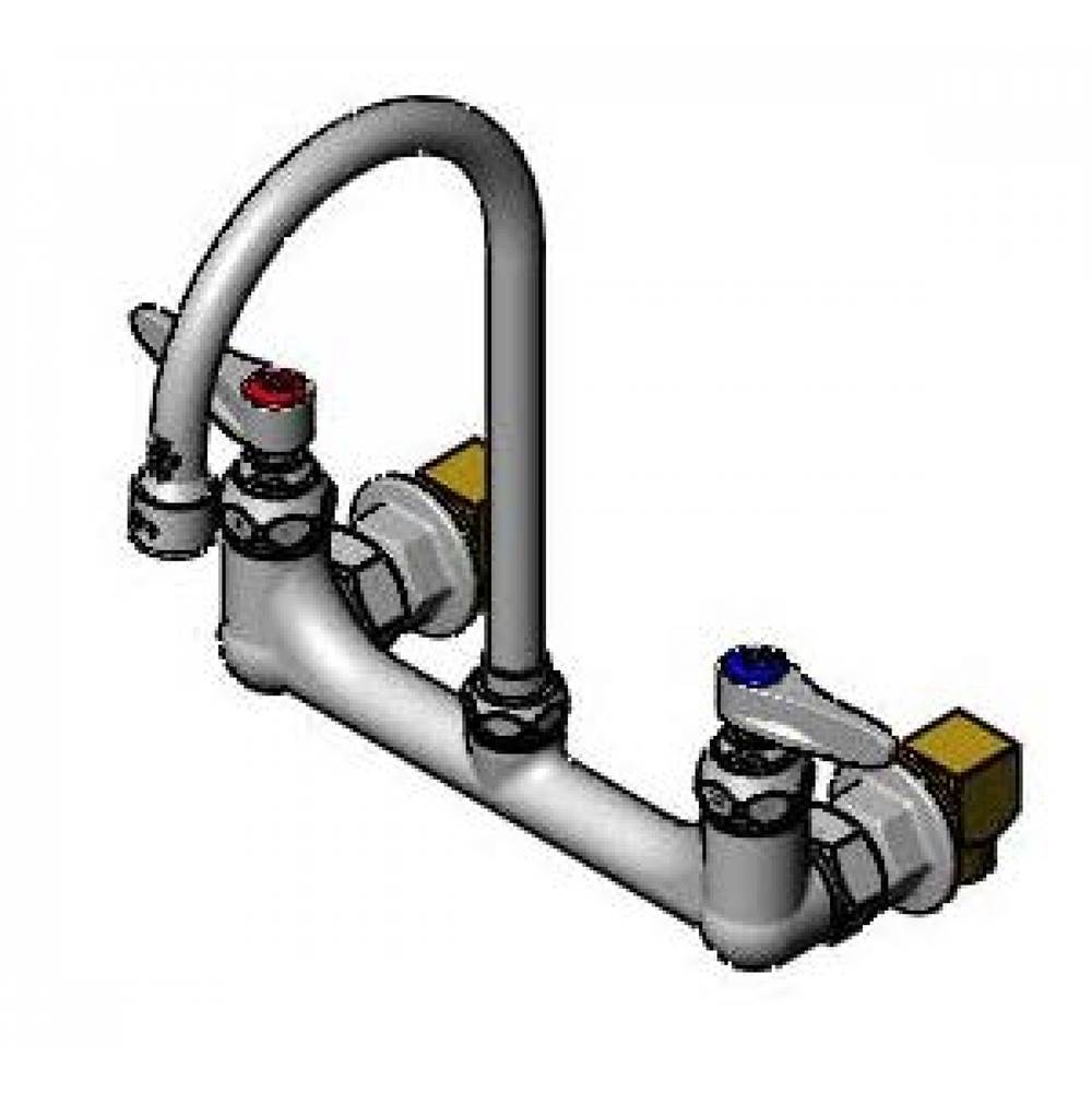 T&S Brass Faucet, 8'' Wall Mount, Lever Handles, Swivel Gooseneck, VR Aerator, B-0230-K Elbow Kit