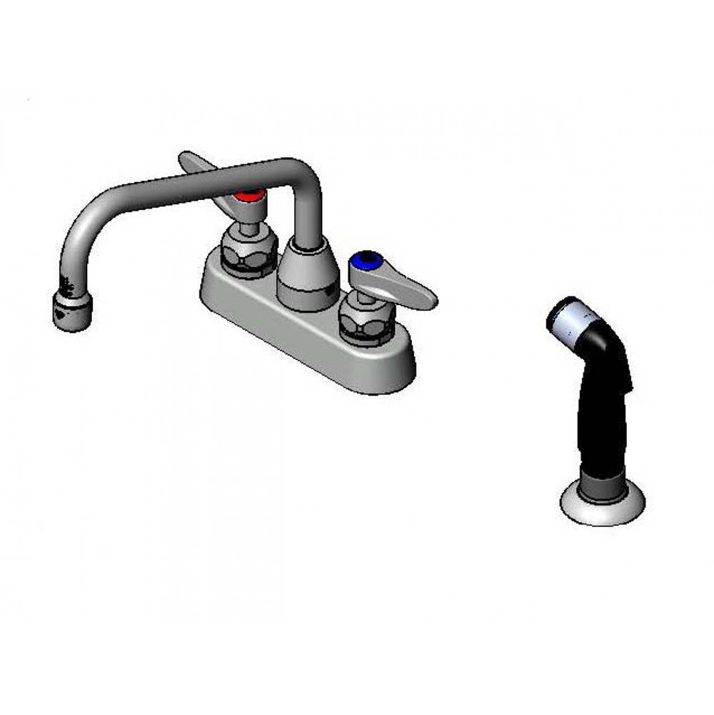T&S Brass 4'' Workboard Faucet, Deck Mount, Ceramas, 8'' Swing Nozzle, Diverter, Hose, Side Spray