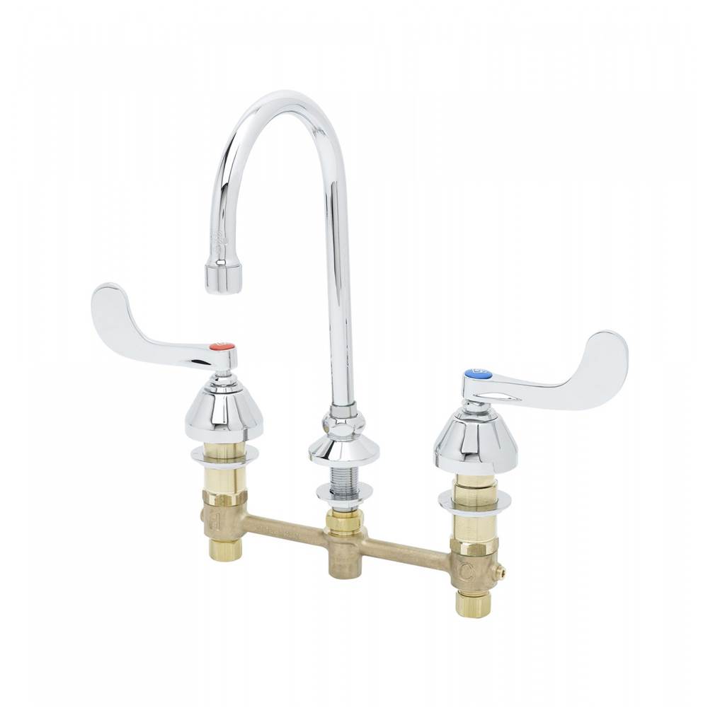 T&S Brass Medical Faucet, 8'' Centers, Swivel/Rigid Gooseneck, 4'' Handles w/ Anti-Microbial Coating and 2.2 GPM Aerator