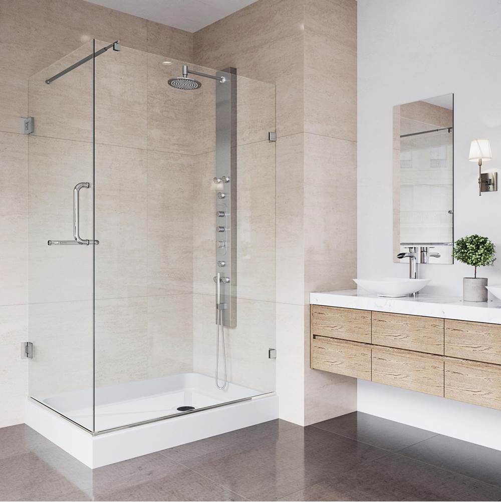 Vigo Pacifica 48.125 W X 70.75 H Frameless Hinged Shower Enclosure In Brushed Nickel With Shower Base And Handle