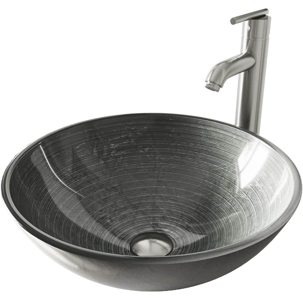 Vigo Simply Silver Glass Vessel Bathroom Sink Set With Seville Vessel Faucet In Brushed Nickel