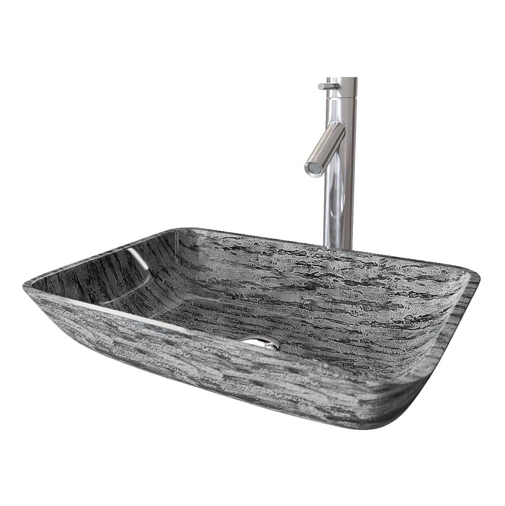 Vigo Rectangular Titanium Glass Vessel Bathroom Sink Set With Dior Vessel Faucet In Brushed Nickel With Pop-Up Drain