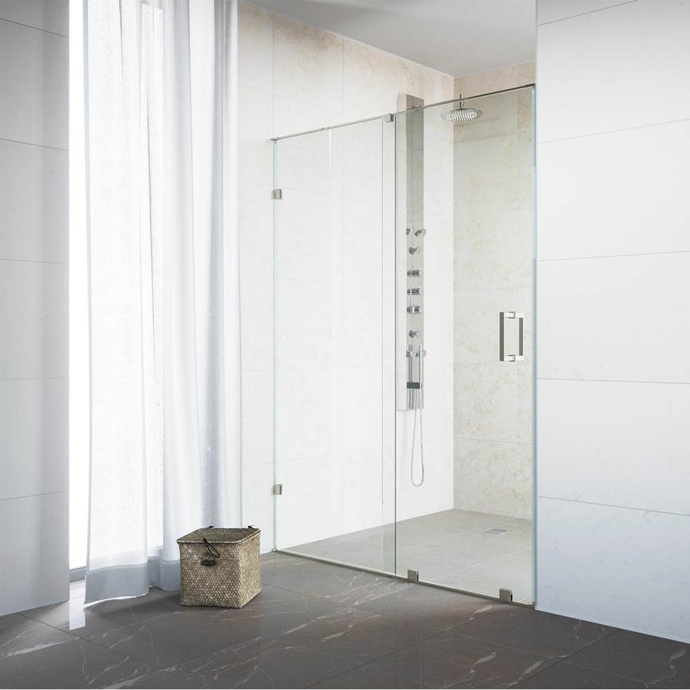 Vigo Ryland 62 To 64 In. X 72.75 In. Frameless Sliding Shower Door In Stainless Steel With Clear Glass And Handle