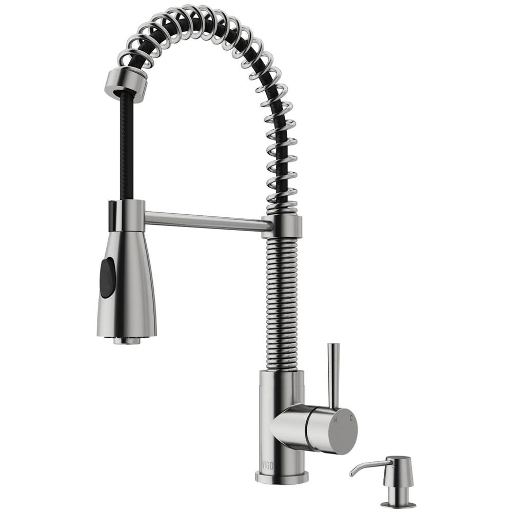 Vigo Brant Pull-Down Spray Kitchen Faucet With Soap Dispenser In Stainless Steel