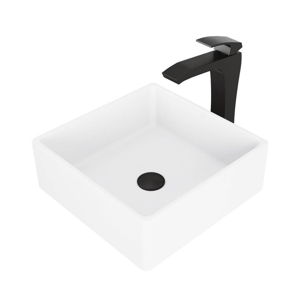 Vigo Dianthus Matte Stone Vessel Bathroom Sink Set With Blackstonian Vessel Faucet In Matte Black