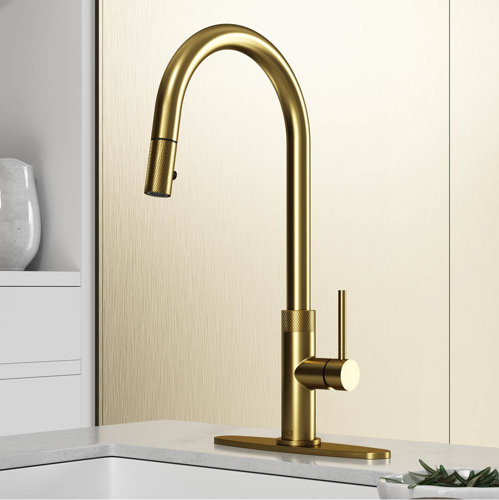 Vigo Bristol Pull-Down Kitchen Faucet with Deck Plate in Mate Brushed Gold