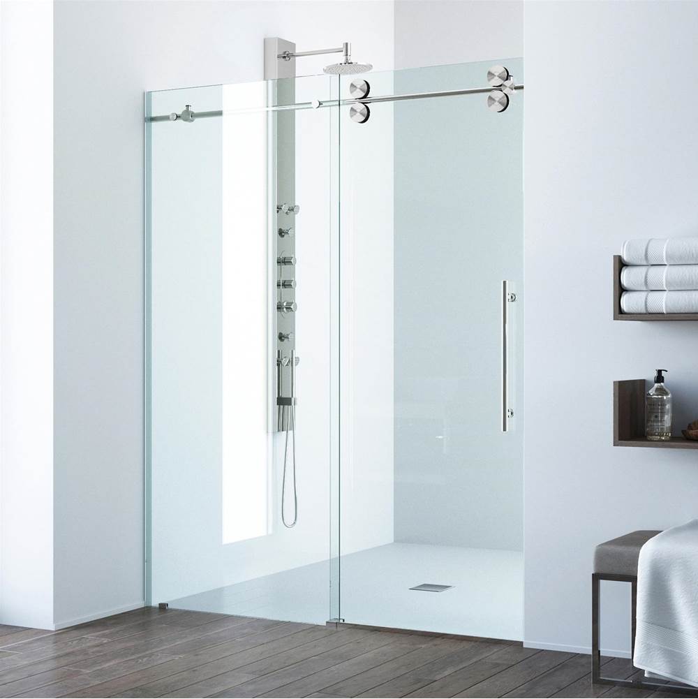 Vigo Elan 56 To 60 In. X 74 In. Frameless Sliding Shower Door In Stainless Steel With Clear Glass And Handle