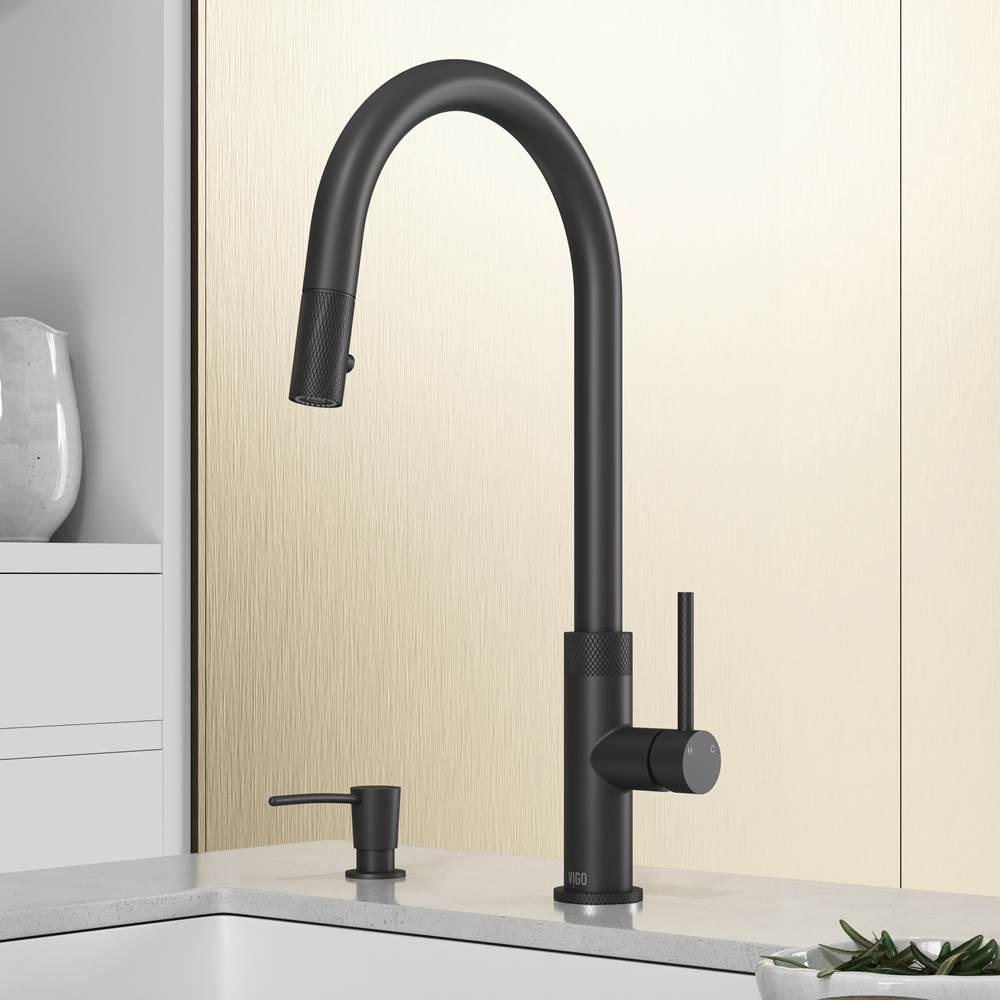 Vigo Bristol Pull-Down Kitchen Faucet with Soap Dispenser in Matte Black