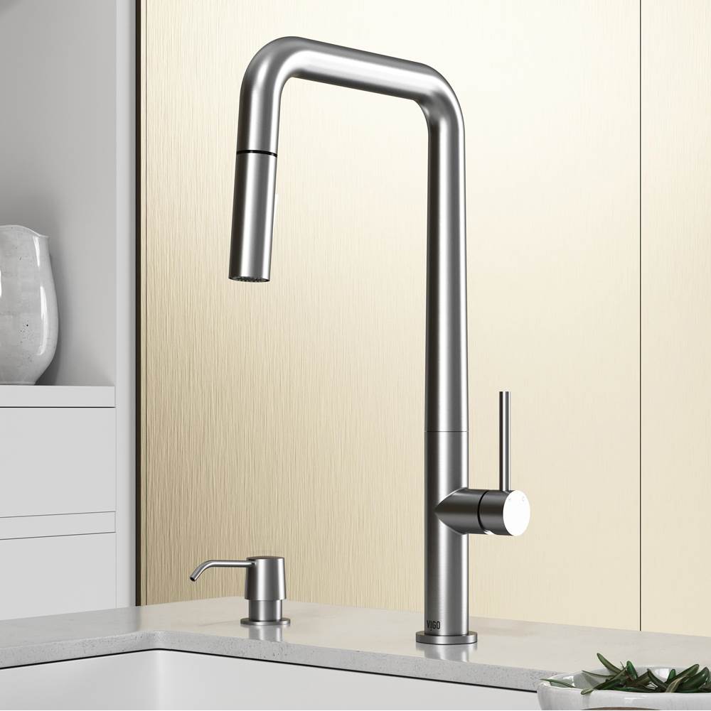 Vigo Parsons Pull-Down Kitchen Faucet with Soap Dispenser in Stainless Steel