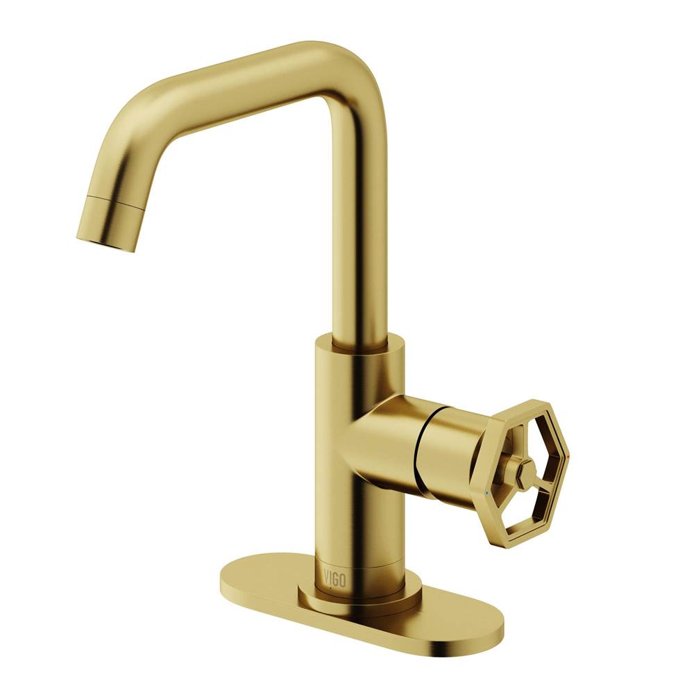 Vigo Ruxton Oblique Single Handle Single-Hole Bathroom Faucet Set with Deck Plate in Matte Brushed Gold