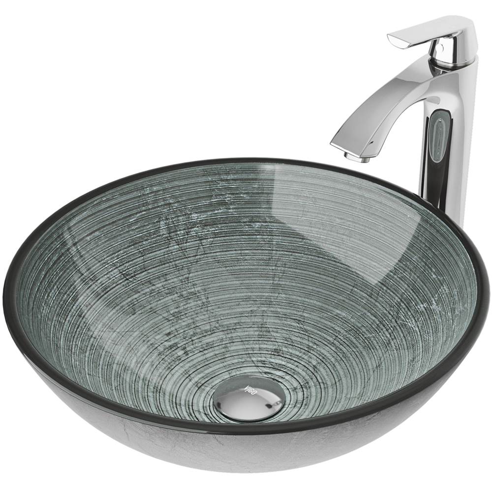 Vigo Simply Silver Glass Vessel Sink And Linus Faucet Set In Chrome