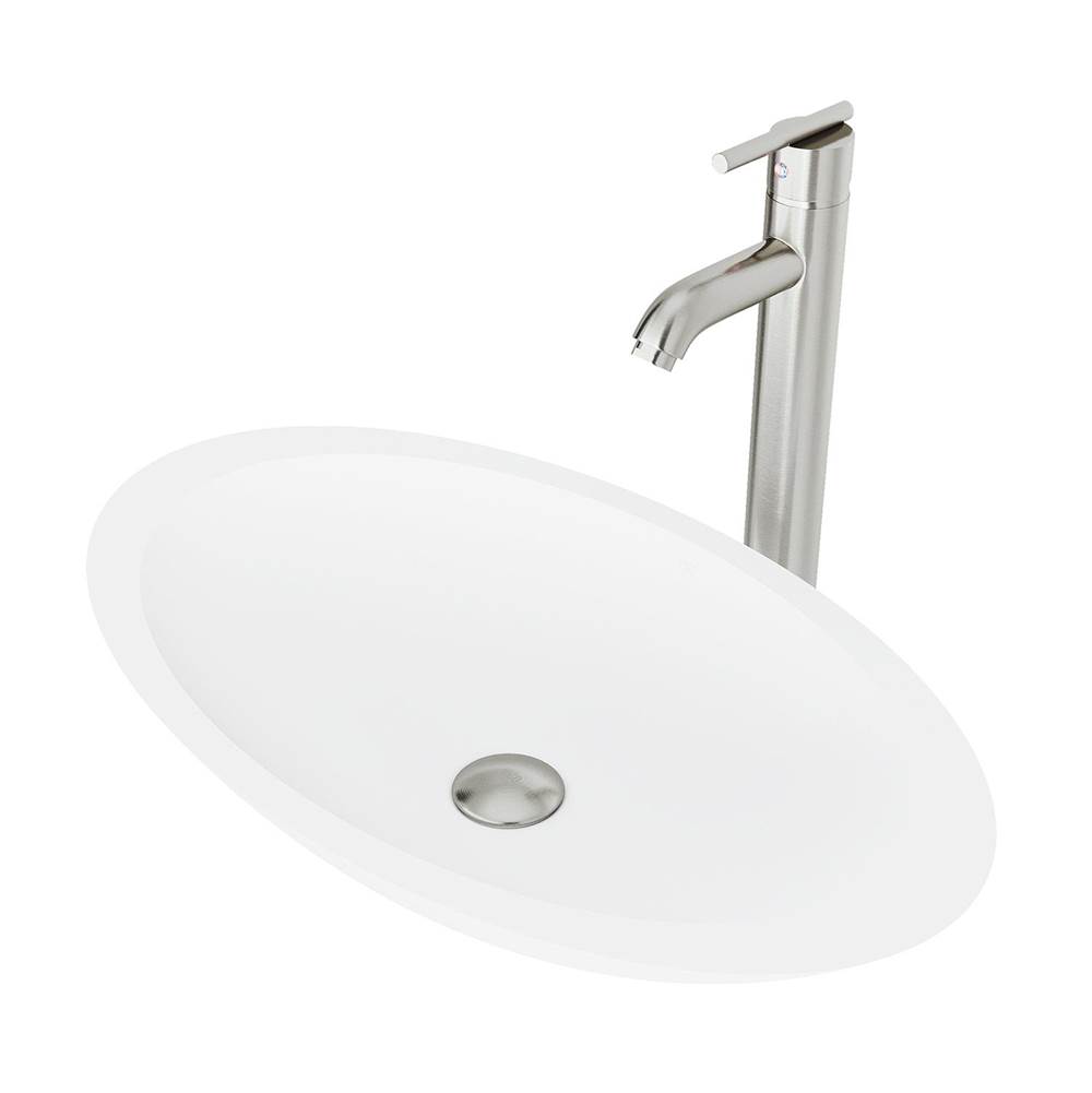 Vigo Wisteria Matte Stone Vessel Bathroom Sink Set With Seville Vessel Faucet In Brushed Nickel