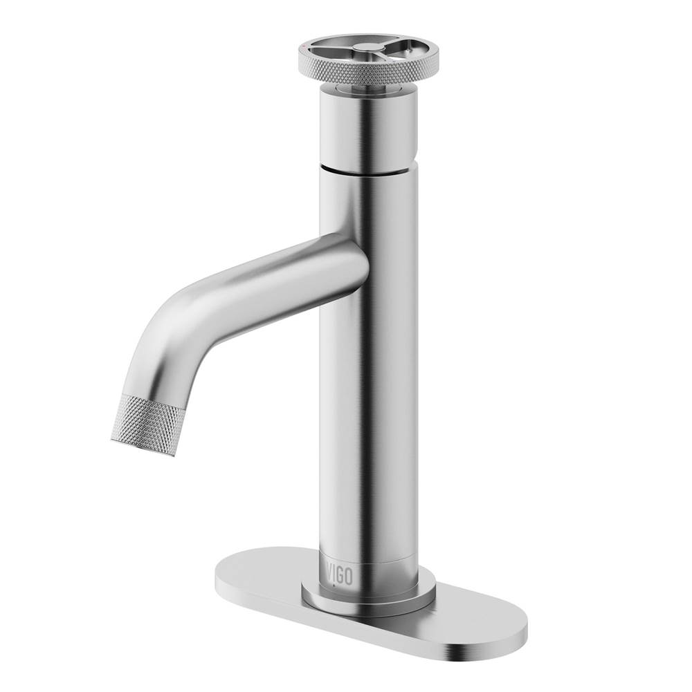Vigo Cass Single Handle Single-Hole Bathroom Faucet Set with Deck Plate in Brushed Nickel