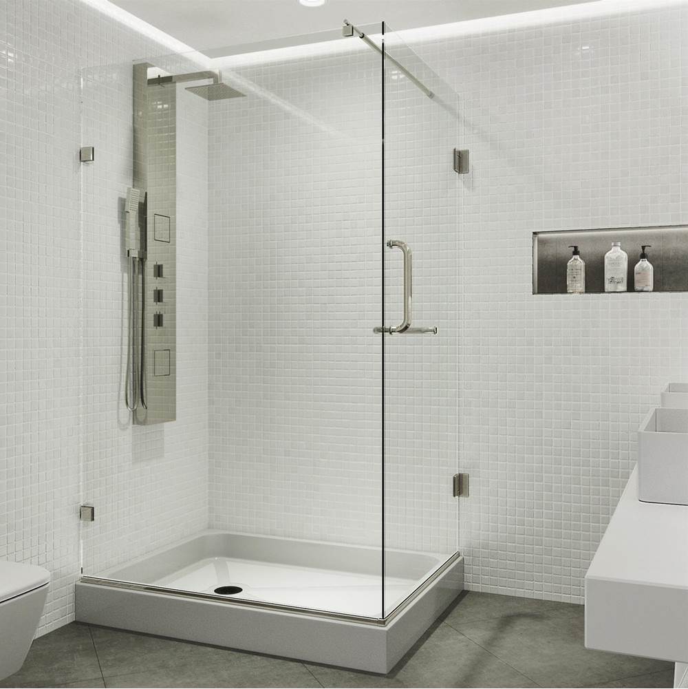 Vigo Pacifica 48.125 W X 70.75 H Frameless Hinged Shower Enclosure In Brushed Nickel With Shower Base And Handle