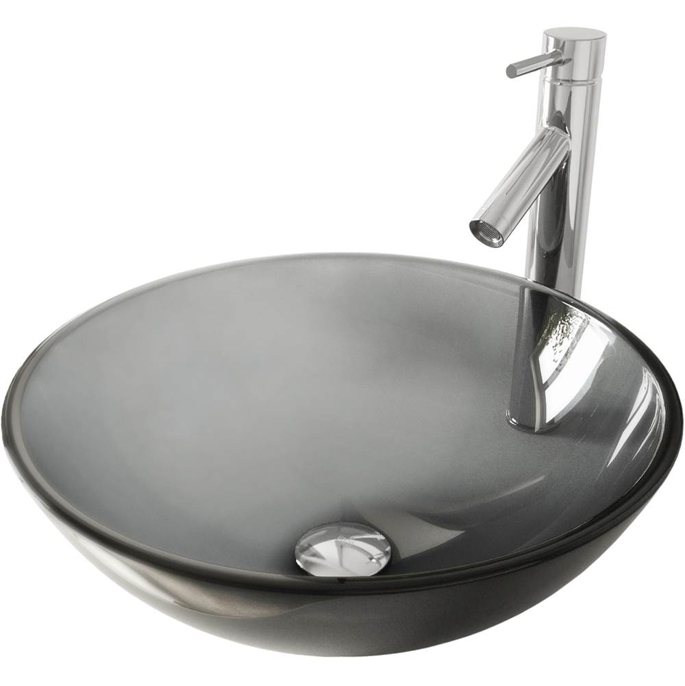 Vigo Sheer Black Glass Vessel Bathroom Sink Set With Dior Vessel Faucet In Chrome