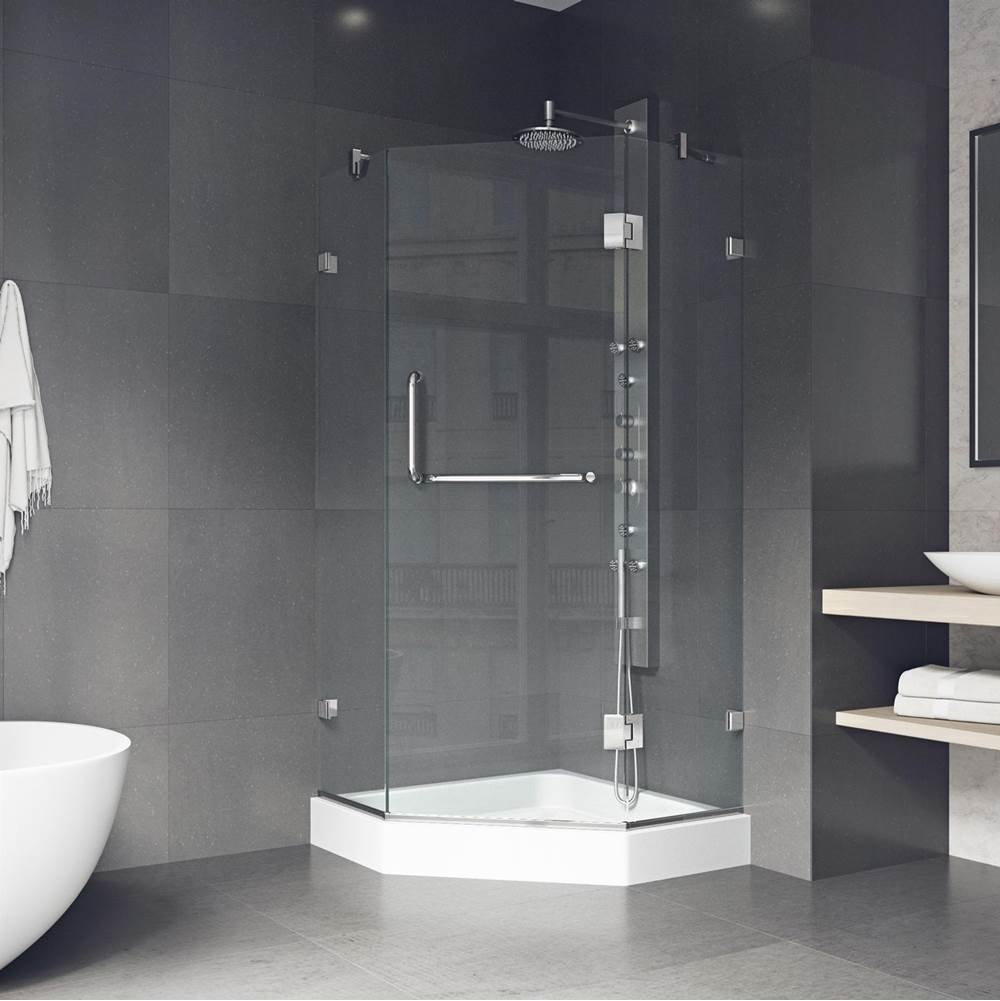 Vigo Piedmont 38.125 W X 70.375 H Frameless Hinged Shower Enclosure In Chrome With Shower Base And Handle
