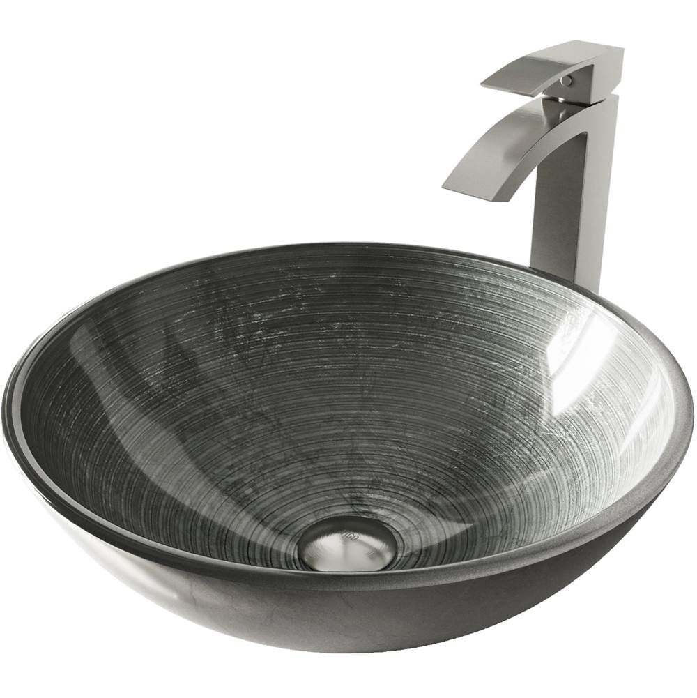 Vigo Simply Silver Glass Vessel Bathroom Sink Set With Duris Vessel Faucet In Brushed Nickel