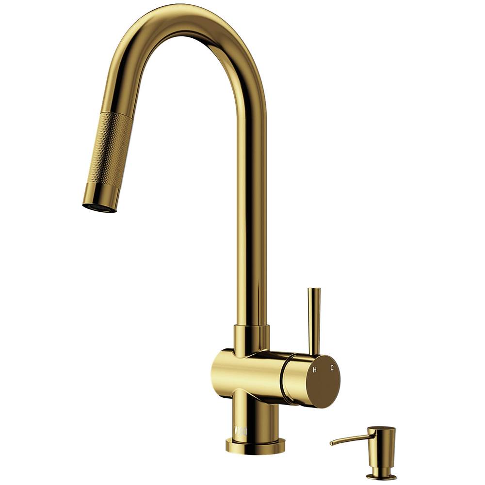 Vigo Gramercy Pull-Down Kitchen Faucet And Soap Dispenser In Matte Brushed Gold